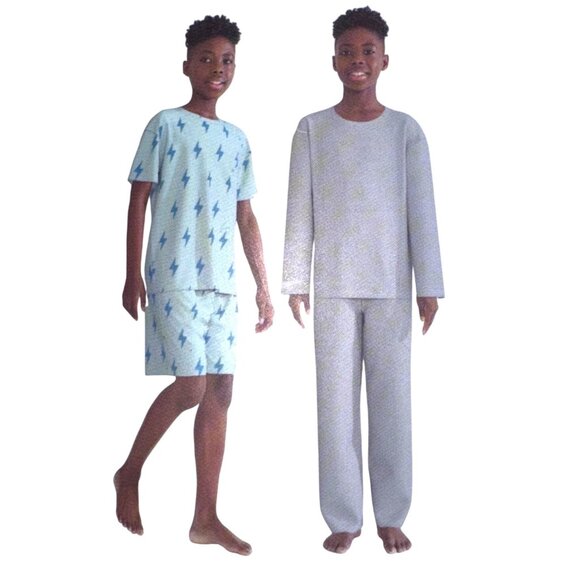 Saint Eve Kids Youth 4Pc Thermal Pajama Set L 14/16 Blue Lightning Print - Picture 1 of 4